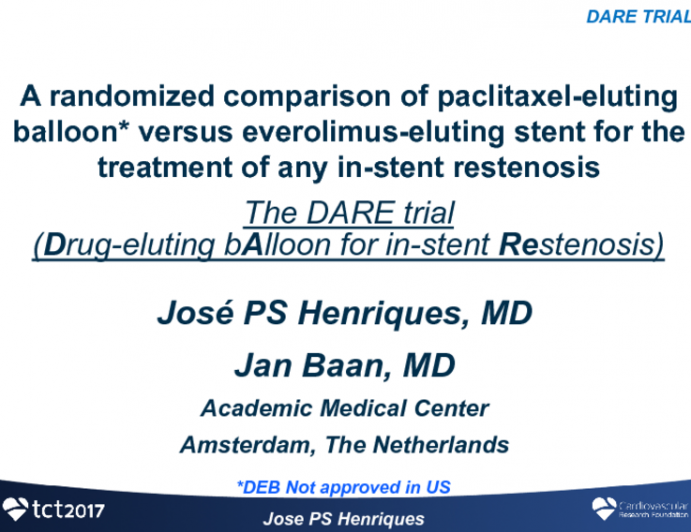 DARE: A Randomized Trial of a Drug-Eluting Balloon vs a Metallic DES in Patients With Coronary Artery In-Stent Restenosis