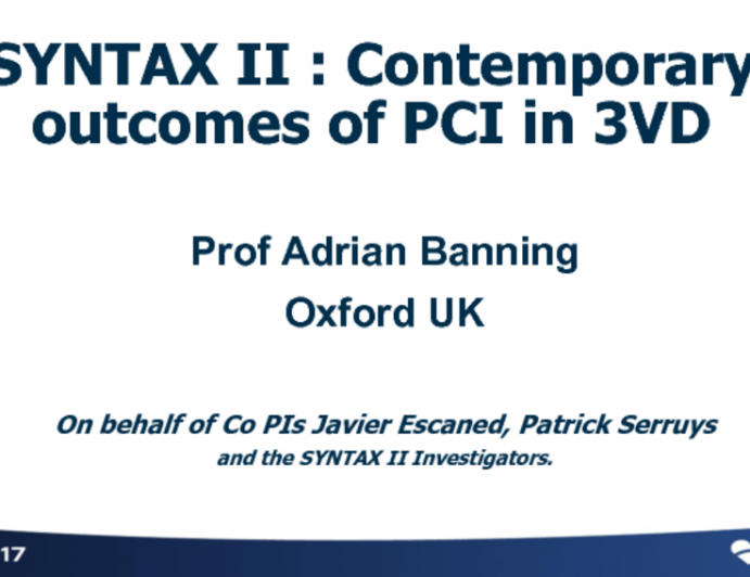 SYNTAX II: Contemporary Outcomes of PCI in 3VD