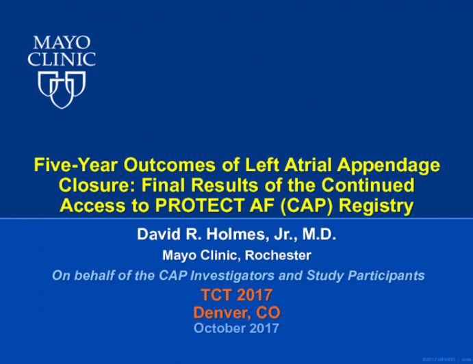 TCT 102: Five-Year Outcomes of Left Atrial Appendage Closure: Final Results of the Continued Access to PROTECT AF (CAP) Registry