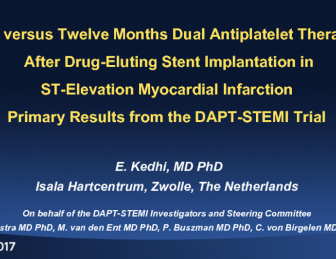 DAPT STEMI: A Randomized Trial of 6-Month vs 12-Month DAPT After DES Implantation in STEMI