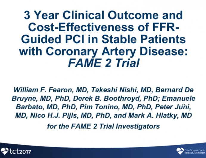 FAME 2: 3-Year Clinical and Cost-effectiveness Outcomes of FFR-Guided PCI in Patients With Coronary Artery Disease