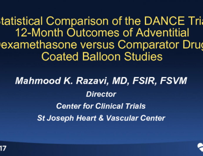 Statistical Comparison of the DANCE Trial 12-Month Outcomes of Adventitial Dexamethasone versus Comparator Drug-Coated Balloon Studies