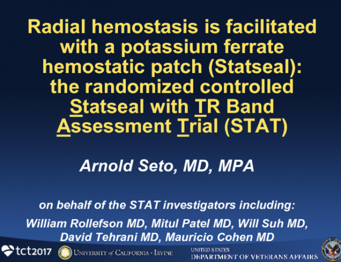 Radial Hemostasis Is Facilitated With a Potassium Ferrate Hemostatic Patch(Statseal): Preliminary Results From the Randomized Controlled Statseal With TR Band Assessment Trial (STAT)