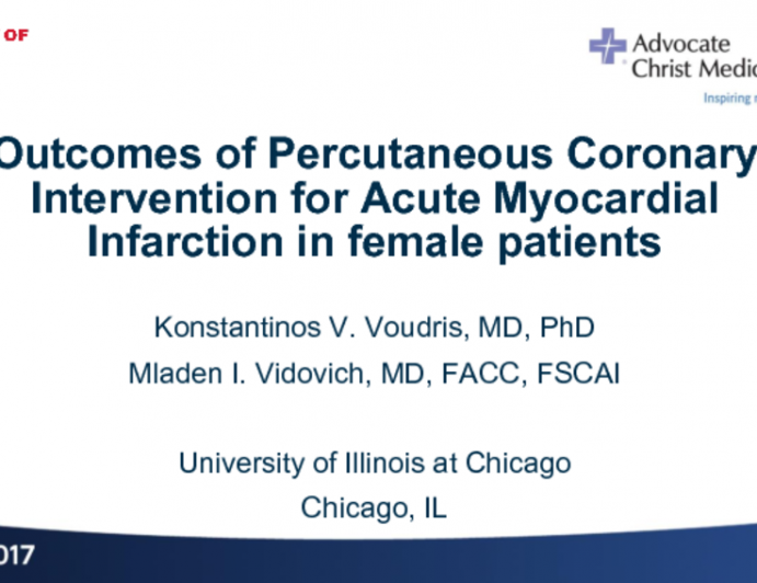 TCT 111: Outcomes of Percutaneous Coronary Intervention for Acute Myocardial Infarction in Female Patients