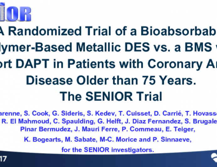 SENIOR: A Randomized Trial of a Bioabsorbable Polymer-Based Metallic DES vs a BMS With Short DAPT in Patients With Coronary Artery Disease Older Than 75 Years