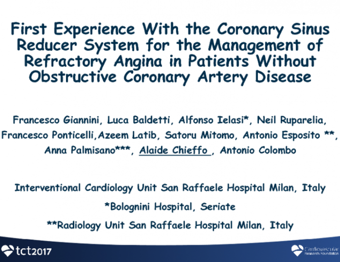 First Experience With the Coronary Sinus Reducer System for the Management of Refractory Angina in Patients Without Obstructive Coronary Artery Disease