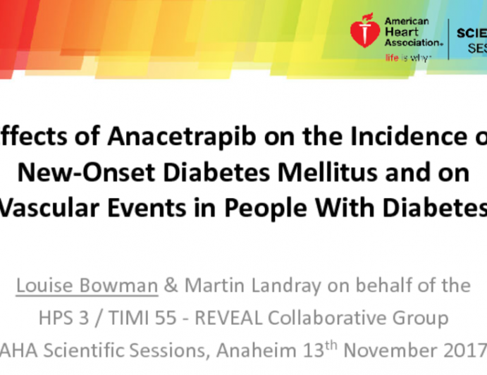 Effects of Anacetrapib on the Incidence of New-Onset Diabetes Mellitus and on Vascular Events in People With Diabetes