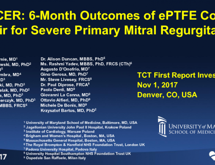 TRACER: 6-Month Outcomes of Transcatheter MV Neochordal Repair in Patients With Severe Primary Mitral Regurgitation