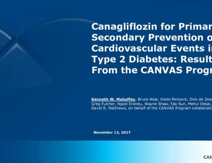 Canagliflozin for Primary and Secondary Prevention of Cardiovascular Events in Type 2 Diabetes: Results From the CANVAS Program