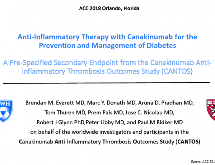 CANTOS: Anti-Inflammatory Therapy with Canakinumab for the Prevention and Management of Diabetes