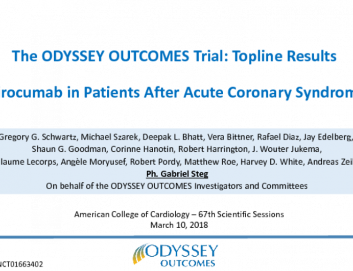 The ODYSSEY OUTCOMES Trial: Topline Results Alirocumab in Patients After Acute Coronary Syndrome