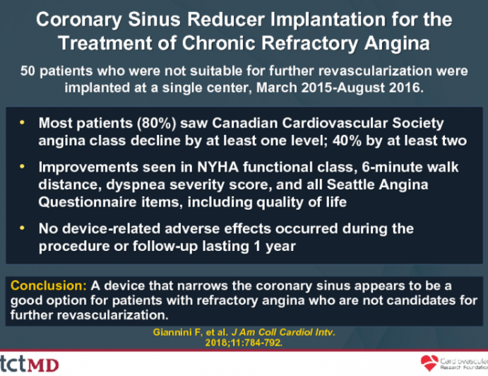 Coronary Sinus Reducer Implantation for the Treatment of Chronic Refractory Angina