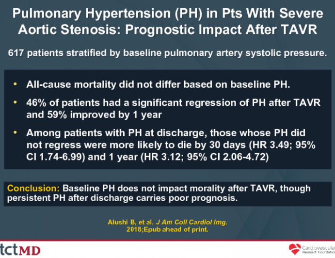 Pulmonary Hypertension (PH) in Pts With Severe Aortic Stenosis: Prognostic Impact After TAVR