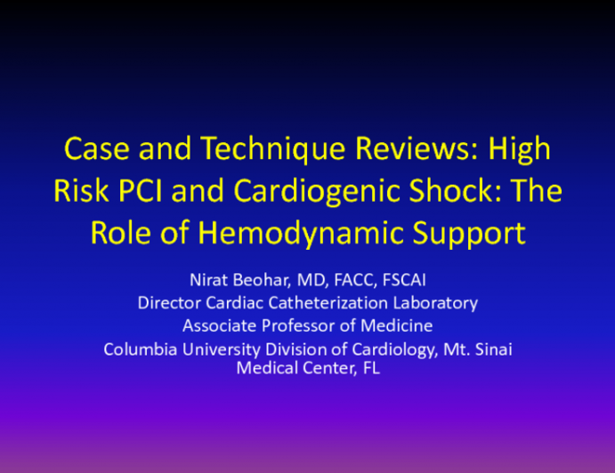 Case and Technique Reviews: High-Risk PCI and Cardiogenic Shock: The Role of Hemodynamic Support