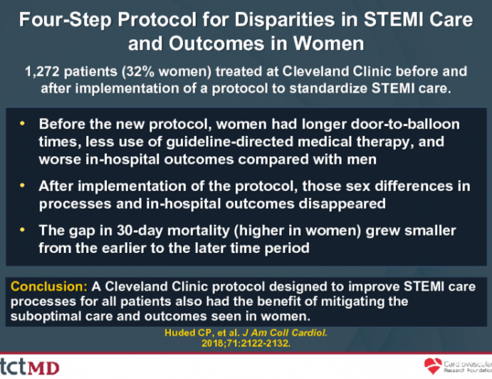 Four-Step Protocol for Disparities in STEMI Careand Outcomes in Women