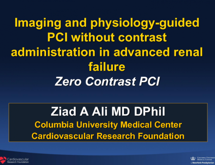Imaging and physiology-guided PCI without contrast administration in advanced renal failure