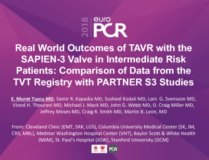 Real World Outcomes of TAVR with the SAPIEN-3 Valve in Intermediate Risk Patients: Comparison of Data from the TVT Registry with PA RTNER S3 Studies