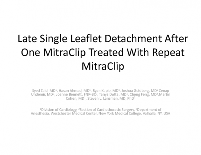 Late Single Leaflet Detachment After Mitraclip Treated With Redo MitraClip