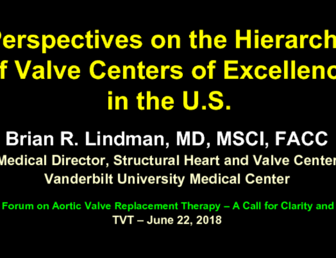 Perspectives on the Hierarchy of Valve Centers of Excellence in the US