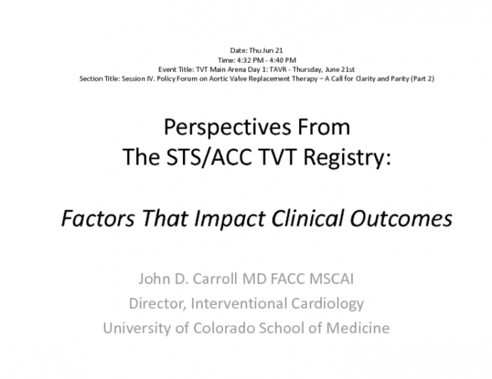 Perspectives From the STS/ACC TVT Registry: Factors That Impact Clinical Outcomes