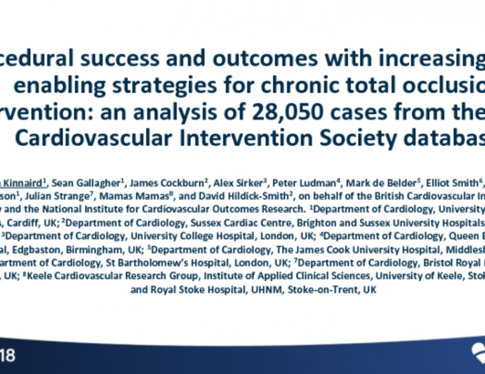 TCT-77: Procedural Success and Outcomes With Increasing Use of Enabling Strategies for Chronic Total Occlusion Intervention: An Analysis of 28,050 Cases From the British Cardiovascular Intervention Society Database