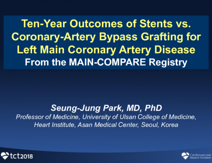 MAIN-COMPARE: Ten-Year Follow-up From a Nonrandomized Trial of Drug-Eluting Stents vs Bypass Surgery in Patients With Left Main Disease