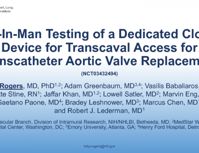 First-In-Man Testing of a Dedicated Closure Device for Trans-Caval Access for Transcatheter Aortic Valve Replacement (Transmural Systems)