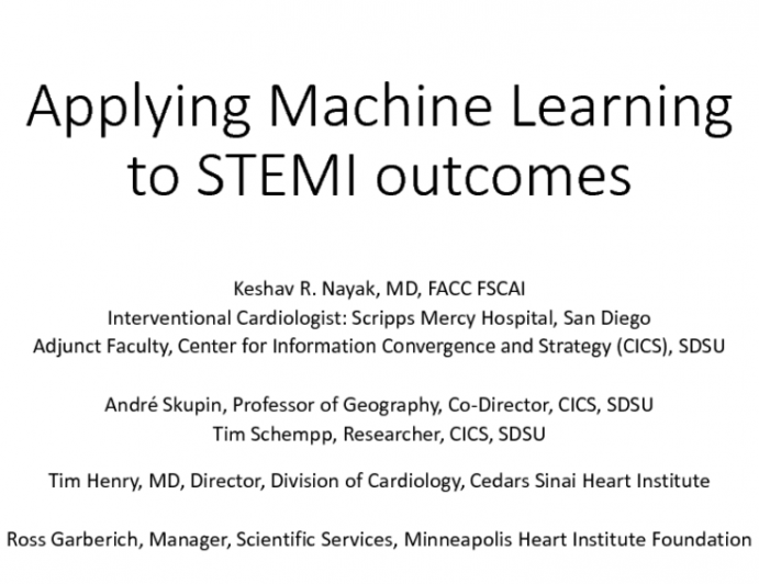 Big Data Analytics: Applying Machine Learning to STEMI outcomes