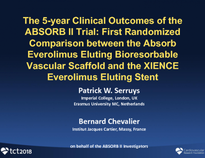 TCT-62: Five-Year Clinical Outcomes With Everolimus-Eluting Bioresorbable Scaffolds: Results From the Randomized ABSORB II Trial