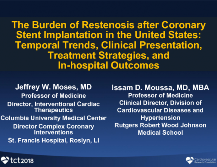 TCT-117: The Burden of Restenosis after Coronary Stent Implantation in the United States: Temporal Trends, Clinical Presentation, Treatment Strategies, and In-Hospital Outcomes