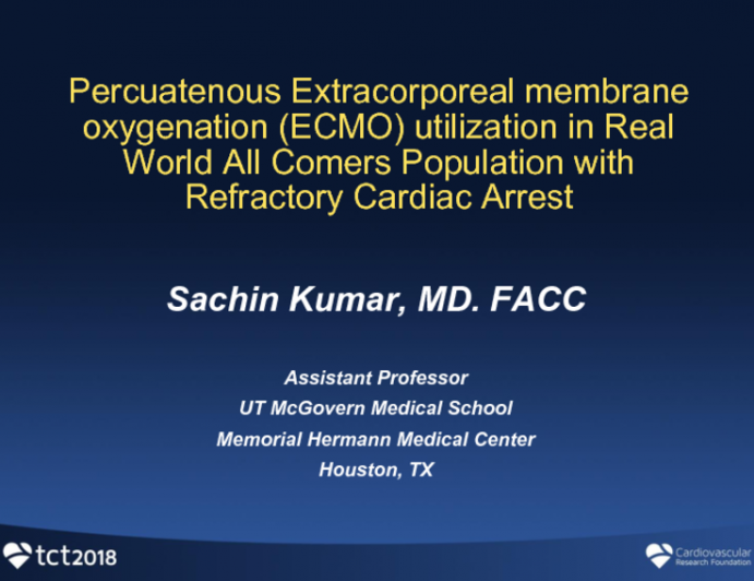 TCT-84: Percuatenous Extracorporeal Membrane Oxygenation (ECMO) Utilization in Real World All Comers Population with Refractory Cardiac Arrest