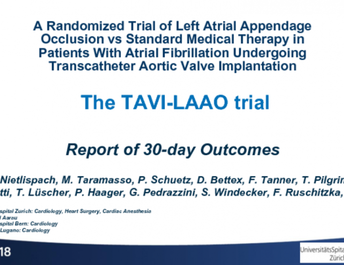 TAVI/LAAO: A Randomized Trial of Left Atrial Appendage Occlusion vs Standard Medical Therapy in Patients With Atrial Fibrillation Undergoing Transcatheter Aortic Valve Implantation