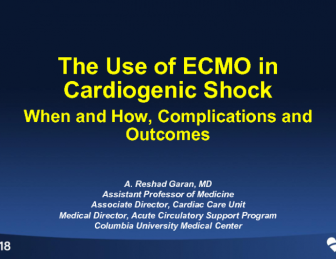 Use of ECMO in Cardiogenic Shock: When and How, Complications and Outcomes