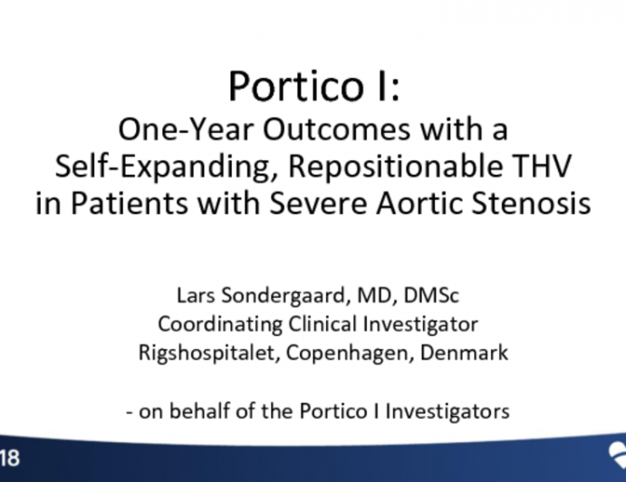 PORTICO I: One-Year Outcomes With a Self-Expanding, Repositionable Transcatheter Heart Valve in Patients With Severe Aortic Stenosis