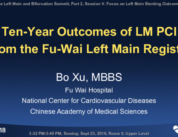 Ten-Year Outcomes of LM PCI: From the Fu-Wai Left Main Registry