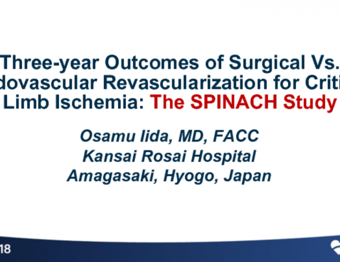 Three-year Outcomes of Surgical Vs. Endovascular Revascularization for Critical Limb Ischemia: The SPINACH Study