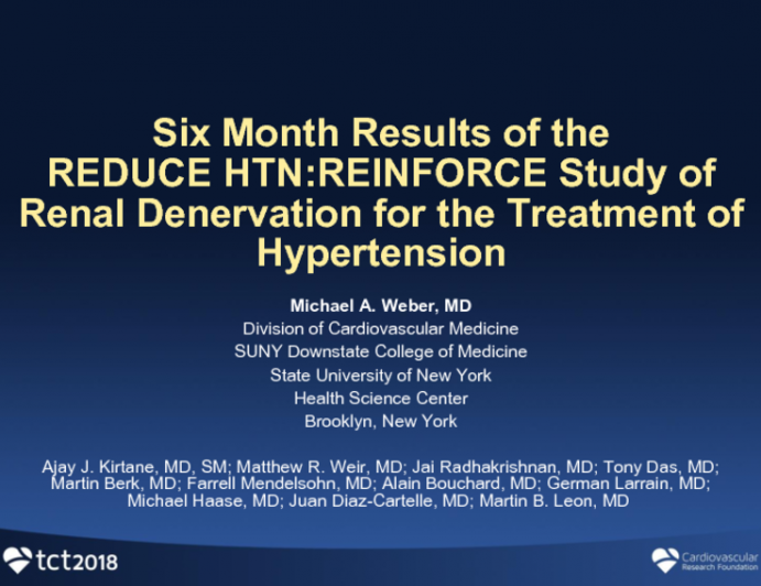 REDUCE HTN: REINFORCE: A Sham-Controlled, Off-Med Randomized Trial of Renal Denervation for Treatment of Hypertension