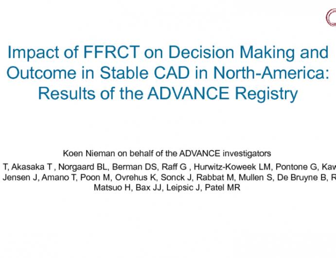 TCT-38: Impact of FFRCT on Decision Making and Outcomes in Stable Coronary Artery Disease in North America: Results of the International ADVANCE Registry