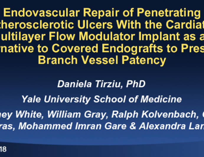 TCT-85: Endovascular Repair of Penetrating Atherosclerotic Ulcers With the Cardiatis Multilayer Flow Modulator Implant as an Alternative to Covered Endografts to Preserve Branch Vessel Patency