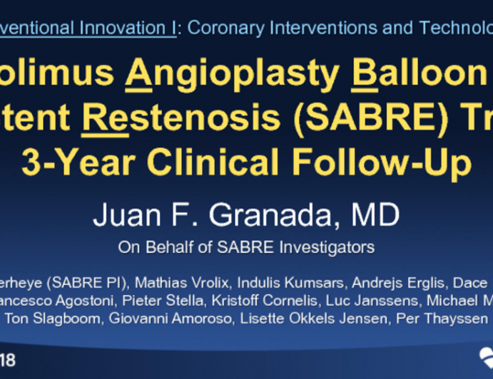 Sirolimus Angioplasty Balloon for In-Stent Restenosis (SABRE) Trial: 3-Year Clinical Follow-Up (Caliber)