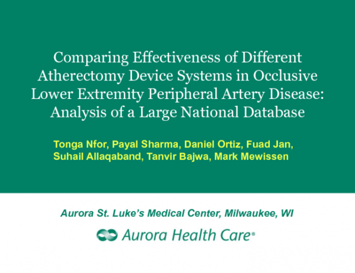 TCT-114: Comparing Effectiveness of Different Atherectomy Device Systems in Occlusive Lower Extremity Peripheral Artery Disease: Analysis of a Large National Database