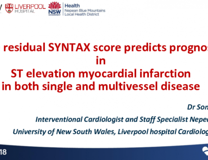 TCT-22: The Residual SYNTAX Score Predicts Prognosis in ST Elevation Myocardial Infarction in Both Single Vessel and Multivessel Disease