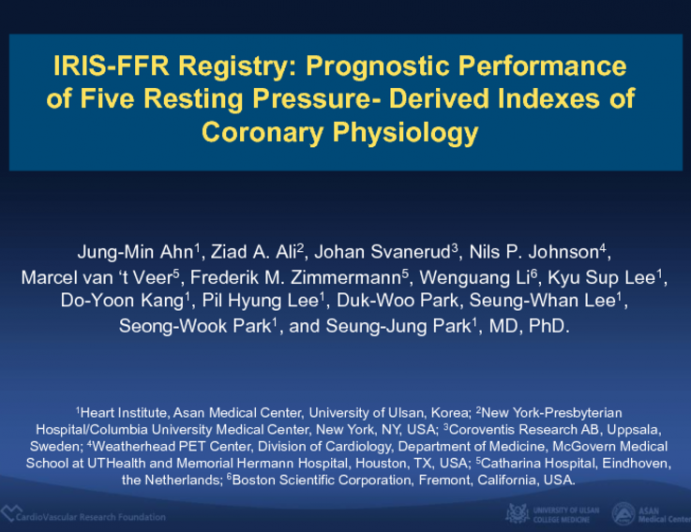 IRIS-FFR: Prognostic Performance of Five Resting Pressure-Derived Indexes of Coronary Physiology