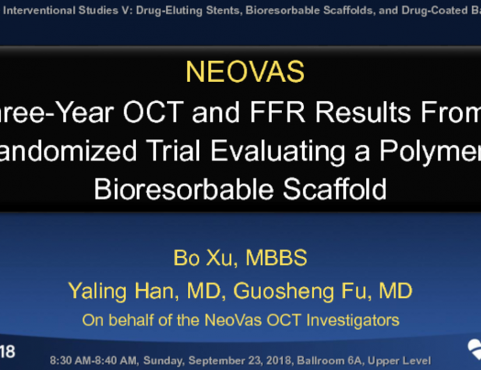 NEOVAS: Three-Year OCT and FFR Results From a Randomized Trial Evaluating a Polymeric Bioresorbable Scaffold