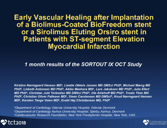TCT-197: Early Vascular Healing After Implantation of a Biolimus-Coated BioFreedom Stent or a Sirolimus Eluting Orsiro Stent in Patients with ST-segment Elevation Myocardial Infarction