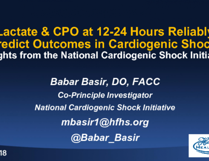 TCT-83: Lactate and Cardiac Power Output Measurements at 12-24 Hours Reliably Predict Outcomes in Cardiogenic Shock: Insights from the National Cardiogenic Shock Initiative