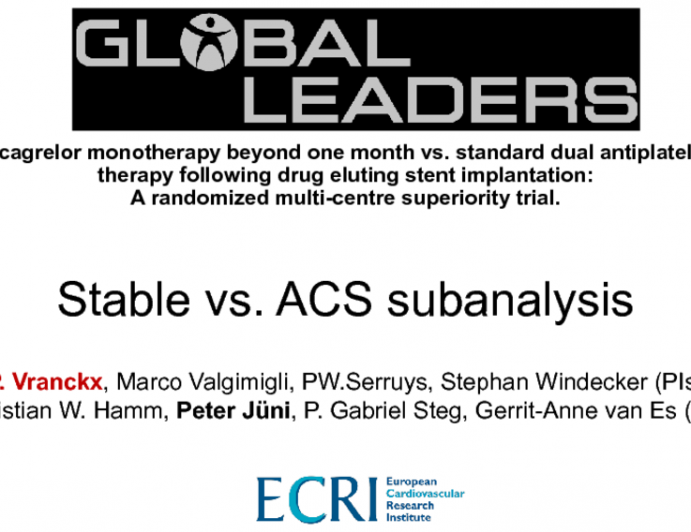 GLOBAL LEADERS: First Report of the Results in ACS and Non-ACS Subgroups