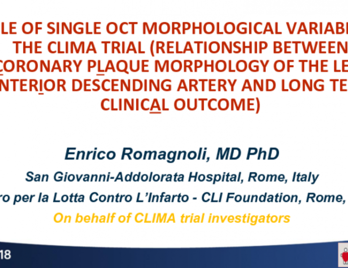 TCT-53: Role of Single OCT Morphological  Variable in the CLIMA Trial (Relationship between Coronary pLaque morphology of the left anterIor descending artery and long terM clinicAl outcome)
