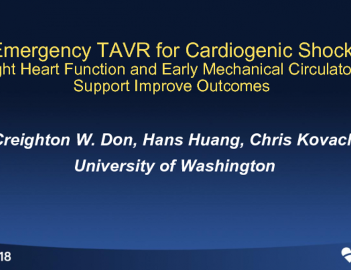 TCT-100: Emergency TAVR for Cardiogenic Shock—Right Heart Function and Early Mechanical Circulatory Support Improve Outcomes