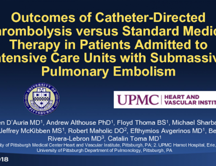TCT-59: Outcomes of Catheter-Directed Thrombolysis versus Standard Medical Therapy in Patients Admitted to Intensive Care Units with Submassive Pulmonary Embolism